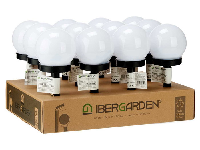 IBERGARDEN Baliza Solar Bola Luz Blanca 10 cm Plástico (Set de 12)