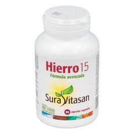 SURA VITASAN Hierro 15 mg 90 Cápsulas con Vitamina C y B para Energía y Absorción