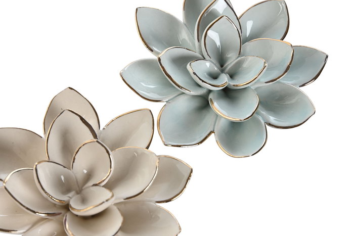 DKD Home Decor Flores de Porcelana Surtidas Azul Celeste y Beige