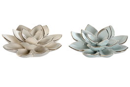 DKD Home Decor Flores de Porcelana Surtidas Azul Celeste y Beige