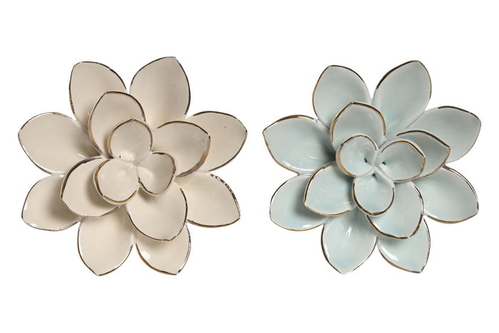 DKD Home Decor Flores de Porcelana Surtidas Azul Celeste y Beige