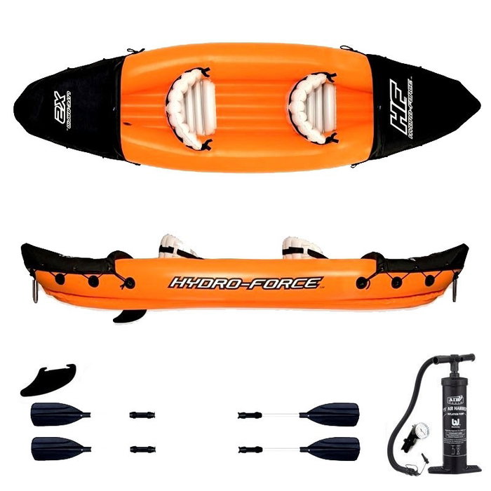 Bestway 65077 Kayak Hinchable Hydro-Force Lite-Rapid X2 Naranja, 2 Personas, con Remos de Aluminio y Bomba de Inflado Rápido