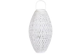 DKD Home Decor Portavelas Bambú y Cristal Trenzado Blanco