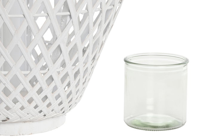 DKD Home Decor Portavelas Bambú y Cristal Trenzado Blanco DKD Home Decor Portavelas Bambú y Cristal Trenzado Blanco