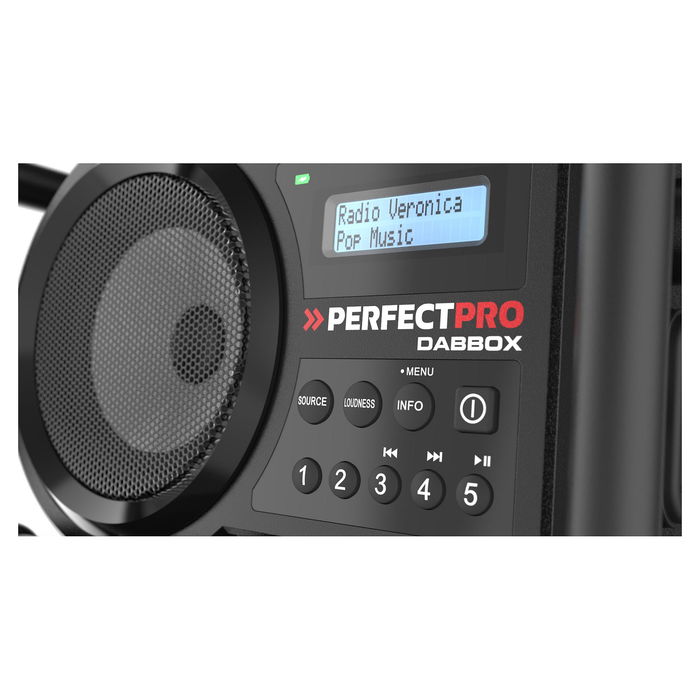 Perfectpro DABBOX Radio Portátil Baustellenradio Digital DAB+/FM 7W LCD Bluetooth Resistente IP54 Negro
