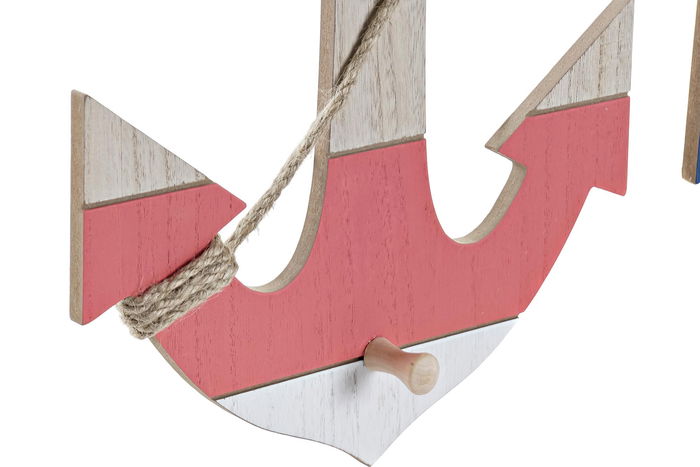 DKD Home Decor Perchero Pared Mediterraneo Calella Rojo Azul Blanco Marron Mdf Cuerda 4 x 25 x 35 cm (4 Unidades)