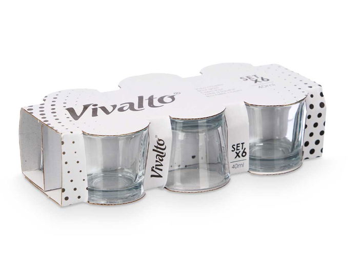 Vivalto Set 6 Vasos Chupito 40 ml Vidrio Transparente 18.5x5x9 cm (Set de 12)