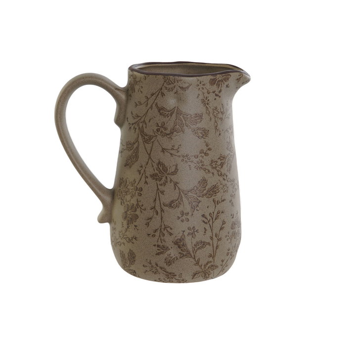 DKD Home Decor Jarra de Gres Cottage 23 con Diseño de Hojas Mate Marrón y Verde