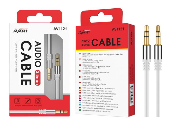 AVANT CONNECT Cable de audio Jack 3.5 mm macho a macho, conector fino, color blanco
