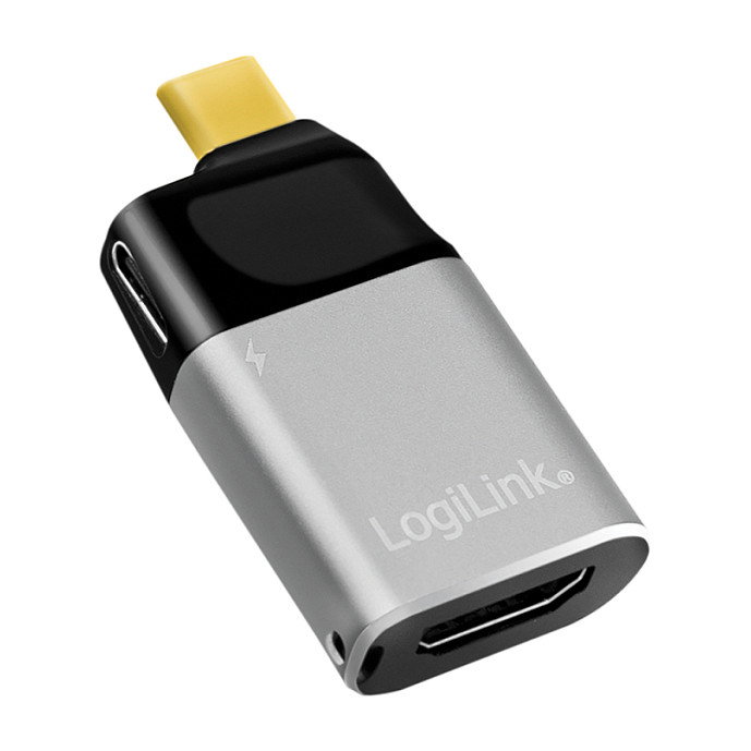 LogiLink Adaptador USB 3.2 Gen2 Type-C a HDMI 4K/60 Hz y USB-C con PD, Negro/Gris