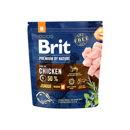 Brit Premium Dog Nature Junior M 1kg - Alimento para Cachorros con Pollo, Avena, Trigo, Fibra Intestinal, Inmunidad, Desarrollo Óseo y Muscular