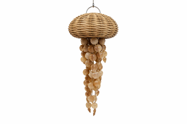 DKD Home Decor Lámpara de Techo de Ratán y Conchas 42x42x85 cm