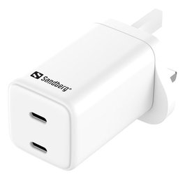 Sandberg AC Charger Dual USB-C PD65W UK - Cargador rápido 2 puertos USB-C 65W