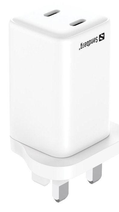 Sandberg AC Charger Dual USB-C PD65W UK - Cargador rápido 2 puertos USB-C 65W