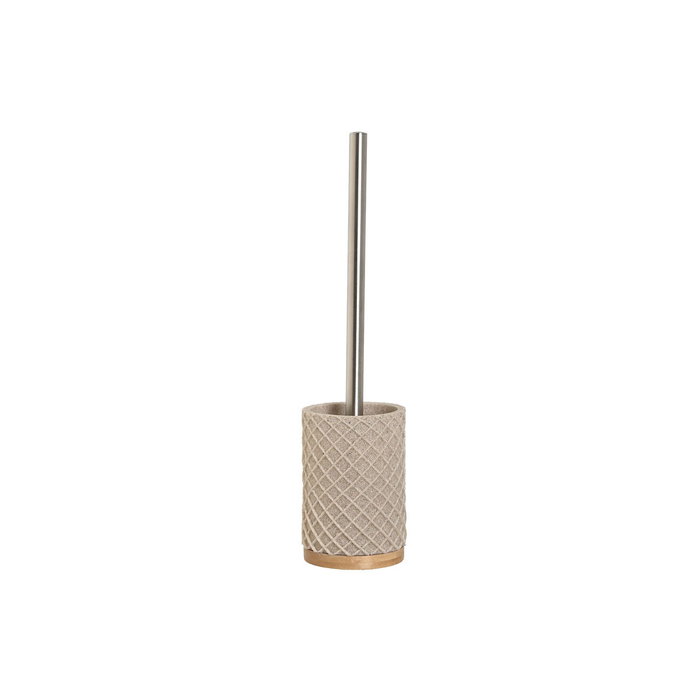 DKD Home Decor Escobillero de Resina y Bambú Beige y Plateado 9x9x37 cm