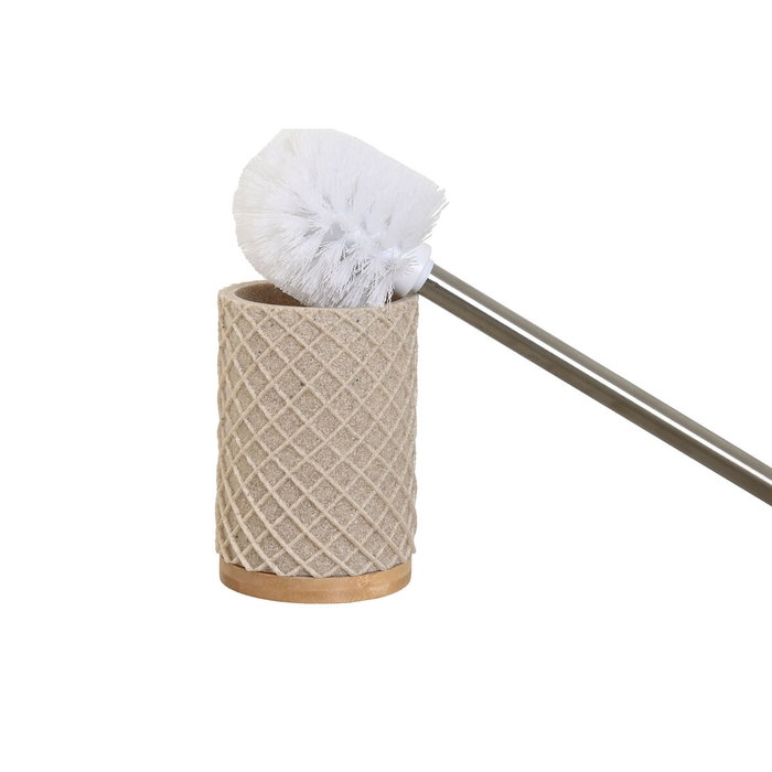 DKD Home Decor Escobillero de Resina y Bambú Beige y Plateado 9x9x37 cm