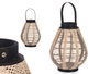 Giftdecor Farol Portavela Asa Punta Beige y Negro 25x30x25cm con Tela, Madera y Vidrio (Set de 2)