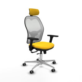PIQUERAS Y CRESPO Silla de oficina Jorquera con mecanismo Sincro/Traslack, Similpiel Amarillo y Malla Blanco