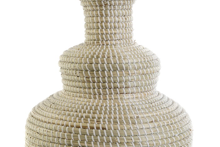 DKD Home Decor Lámpara Sobremesa Tropical Blanco Marron Claro Seagrass Lino 42 x 70 x 42 cm