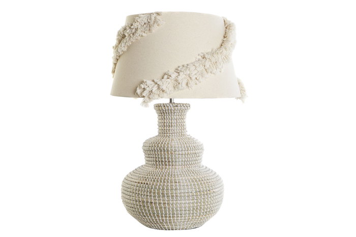 DKD Home Decor Lámpara Sobremesa Tropical Blanco Marron Claro Seagrass Lino 42 x 70 x 42 cm
