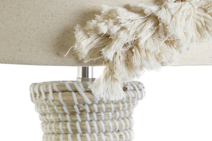 DKD Home Decor Lámpara Sobremesa Tropical Blanco Marron Claro Seagrass Lino 42 x 70 x 42 cm