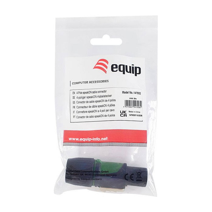 EQUIP Conector SpeakOn NP4X 4-Poliz Hembra Recto 147932, Negro y Verde, Metal y Plástico EQUIP Conector SpeakOn NP4X 4-Poliz Hembra Recto 147932, Negro y Verde, Metal y Plástico
