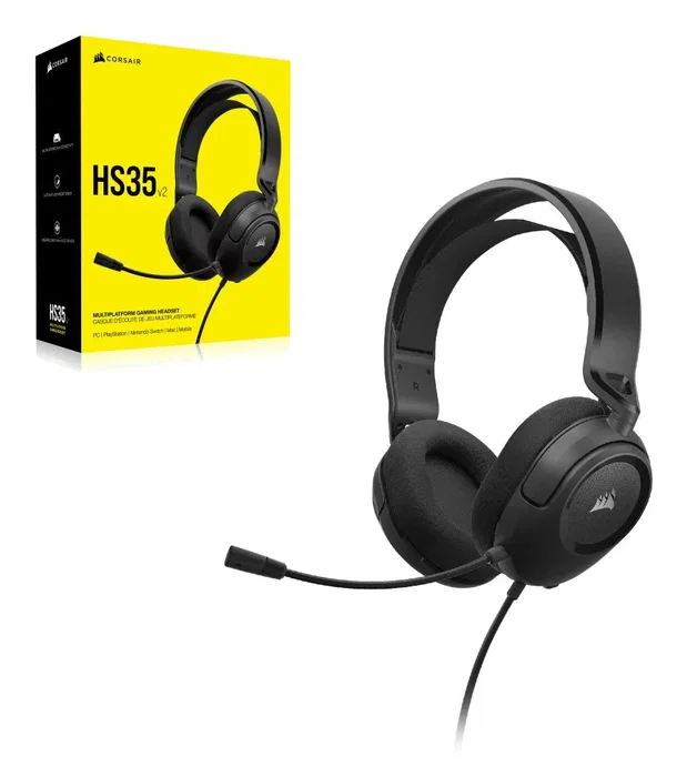 Corsair HS35 v2 Auriculares Alámbricos para Gaming, Estéreo, Circumaural, Micrófono Desmontable Boom, Multi-Plataforma, Color Negro, Ref. CA-9011377-EU