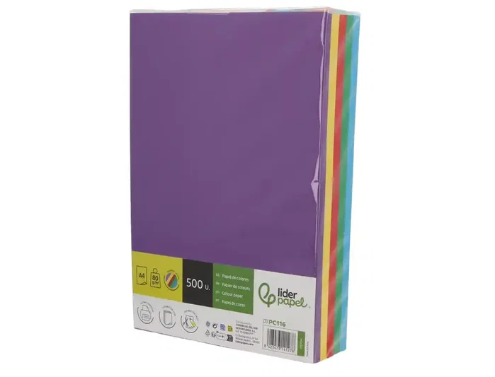 Liderpapel Papel de Color DIN A4 80 g, 5 Colores Surtidos Intensos, 500 Hojas