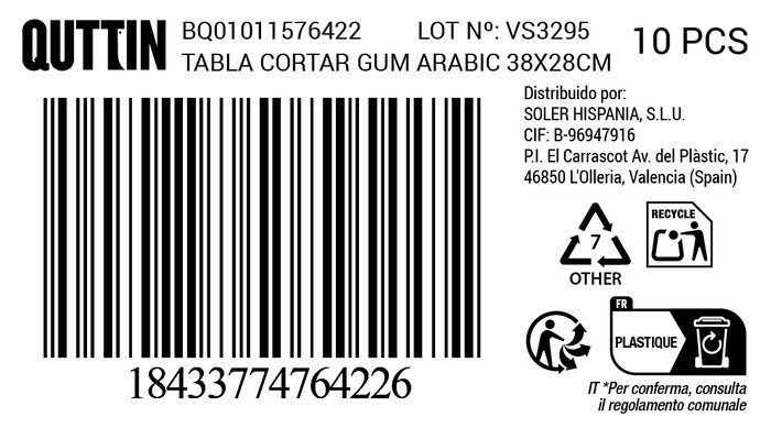 Quttin Tabla de Cortar Gum Arabic 38 x 28 cm (10 Unidades) Quttin Tabla de Cortar Gum Arabic 38 x 28 cm (10 Unidades)