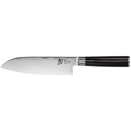 Kai Shun Classic Santoku 18,0cm, Plata / Negro Autocleanable con mango de madera pakka de 12 cm, 18 cm de hoja, Plata / Negro