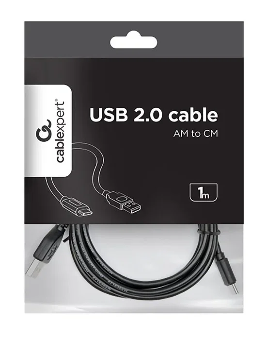 Gembird Cable USB 2.0 Tipo A a Tipo C de 1m - Negro - CCP-USB2 AMCM-1m - Hasta 480 Mbps, Conectores Chapados en Oro para Carga Rápida y Sincronización de Datos