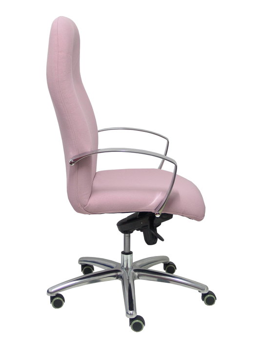 Sillón Caudete con mecanismo Basculante avanzado tapizada con Tela color Rosa. Equipado con Base aluminio, Brazos fijos y Ruedas de parqué