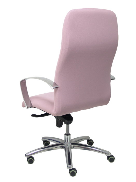 Sillón Caudete con mecanismo Basculante avanzado tapizada con Tela color Rosa. Equipado con Base aluminio, Brazos fijos y Ruedas de parqué