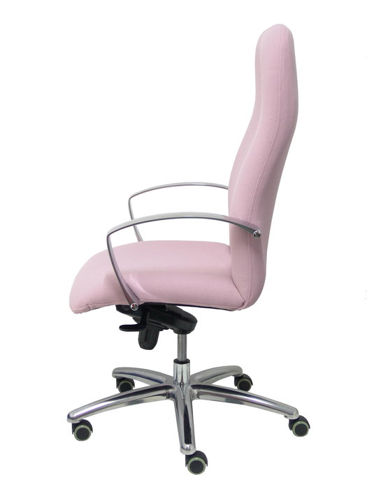 Sillón Caudete con mecanismo Basculante avanzado tapizada con Tela color Rosa. Equipado con Base aluminio, Brazos fijos y Ruedas de parqué