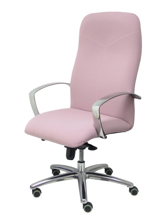 Sillón Caudete con mecanismo Basculante avanzado tapizada con Tela color Rosa. Equipado con Base aluminio, Brazos fijos y Ruedas de parqué