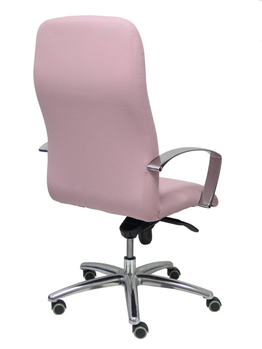 Sillón Caudete con mecanismo Basculante avanzado tapizada con Tela color Rosa. Equipado con Base aluminio, Brazos fijos y Ruedas de parqué