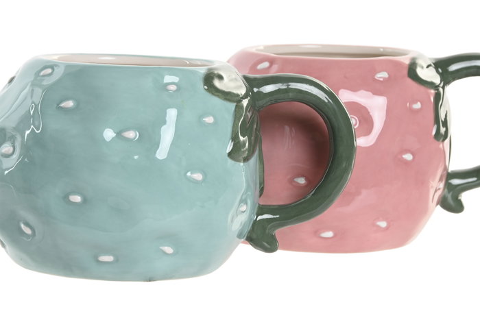 DKD Home Decor Tazas de Gres Fruits 24 con Relieve de Fresa, 400ml, Pack de 2 DKD Home Decor Tazas de Gres Fruits 24 con Relieve de Fresa, 400ml, Pack de 2