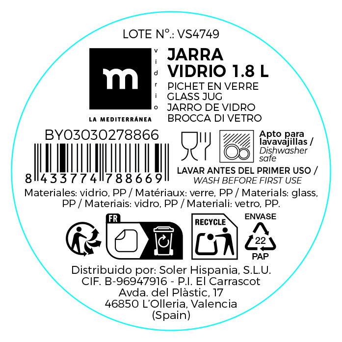 Inde Jarra de Vidrio Transparente con Tapa 1.8 L 26 x 9 x 25.7 cm (12 Unidades)