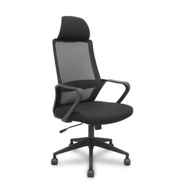 Silla de oficina Pro534 con mecanismo Basculante tapizada con Tela color Negro. Equipada con lumbar 1D, Brazos fijos, Cabecero 1D y Ruedas de nailon 50 mm