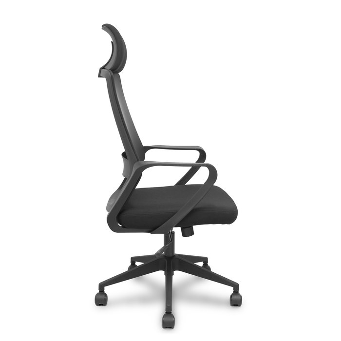 Silla de oficina Pro534 con mecanismo Basculante tapizada con Tela color Negro. Equipada con lumbar 1D, Brazos fijos, Cabecero 1D y Ruedas de nailon 50 mm