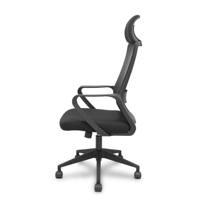 Silla de oficina Pro534 con mecanismo Basculante tapizada con Tela color Negro. Equipada con lumbar 1D, Brazos fijos, Cabecero 1D y Ruedas de nailon 50 mm