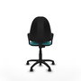 Silla de oficina Aýna con mecanismo Contacto permanente básico tapizada con Tela color Turquesa. Equipada con Base poliamida negra, Brazos fijos y Ruedas de nailon 50 mm