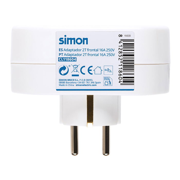 Simon Adaptador doble frontal schuko 2p+t 16a 250v~, blanco Simon Adaptador doble frontal schuko 2p+t 16a 250v~, blanco