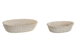 DKD Home Decor Cesta Balines Set de 2 Piezas Bambú Ratán Blanco Natural 22 x 7 x 29 cm
