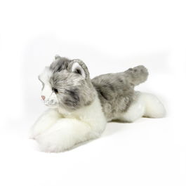 Deqube Peluche Gato Gris Y Blanco Tumbado 25Cm 939D00300 Bocalan