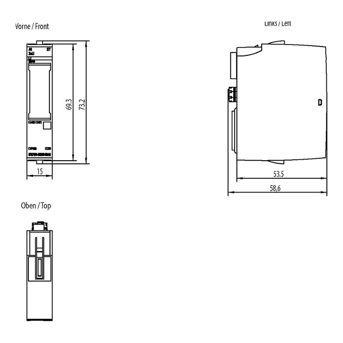 Siemens 6ES7134-6FB00-0BA1 SIMATIC ET 200SP Módulo de entrada analógica AI 2xU Siemens 6ES7134-6FB00-0BA1 SIMATIC ET 200SP Módulo de entrada analógica AI 2xU