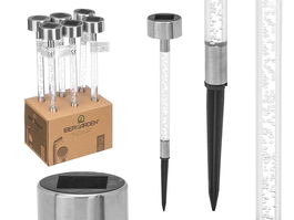 Ibergarden Baliza Solar Plástico y Acero Inoxidable Transparente/Plata 5.5x34.7x5.5cm con Panel Solar y 1 LED Blanco (Set de 24)