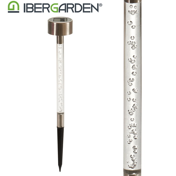 Ibergarden Baliza Solar Plástico y Acero Inoxidable Transparente/Plata 5.5x34.7x5.5cm con Panel Solar y 1 LED Blanco (Set de 24)