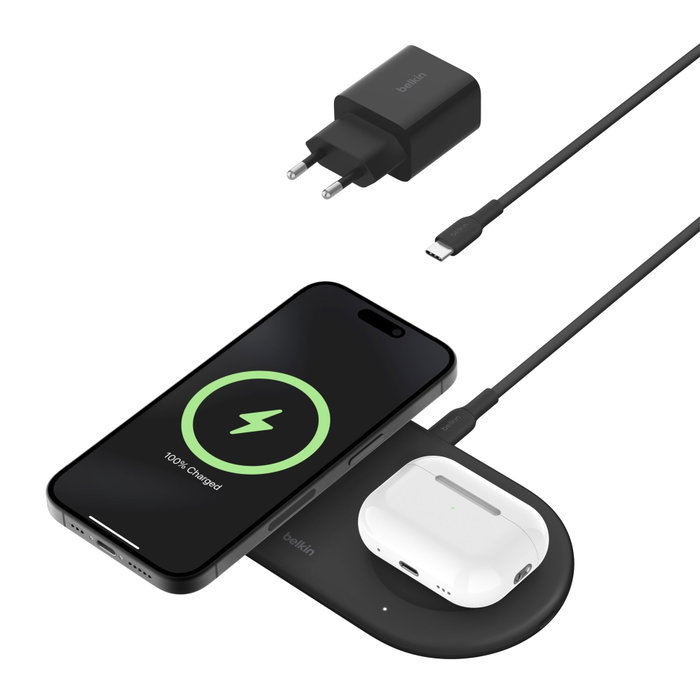 Belkin BOOST Charge Pro 2in1 Qi2 Base de Carga 15W Negro