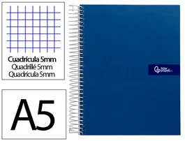 Liderpapel Cuaderno Espiral A5 Micro Crafty Tapa Forrada 120 Hojas 90gr Cuadro 5mm Azul